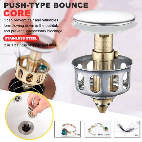 Universal Stainless Steel PushType Bounce Core Wash Basin Drain Filter
